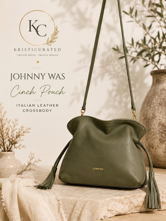Johnny Was Handbags - Johnny Was Cinch Pouch Italian Leather Crossbody Bag Olive Green NWT
